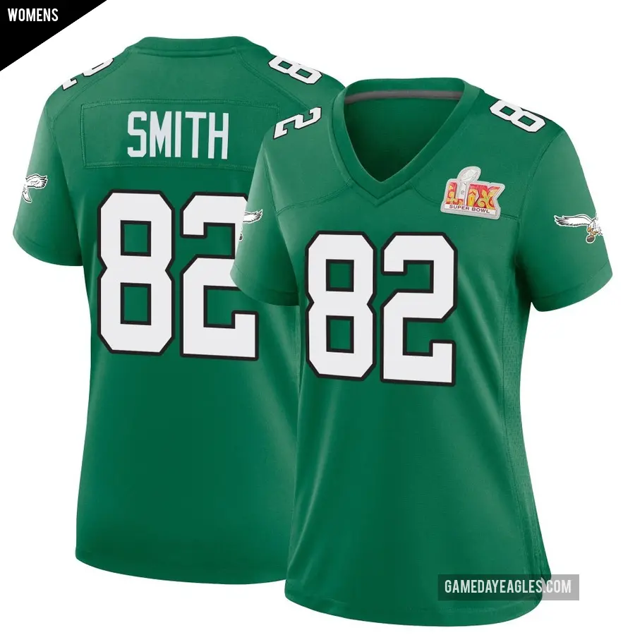 Women's Philadelphia Eagles ＃82 Ainias Smith Green Game Kelly Alternate Super Bowl LIX Jersey