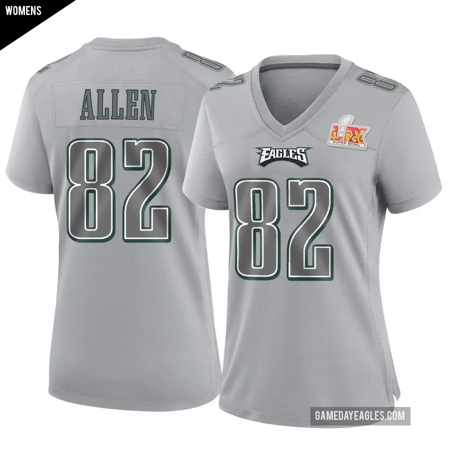 Women's Philadelphia Eagles ＃82 Devon Allen Gray Game Atmosphere Fashion Super Bowl LIX Jersey