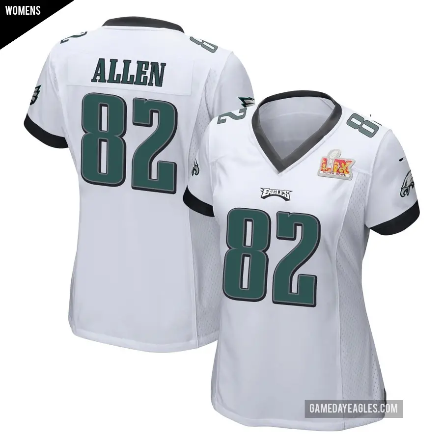 Women's Philadelphia Eagles ＃82 Devon Allen White Game Super Bowl LIX Jersey