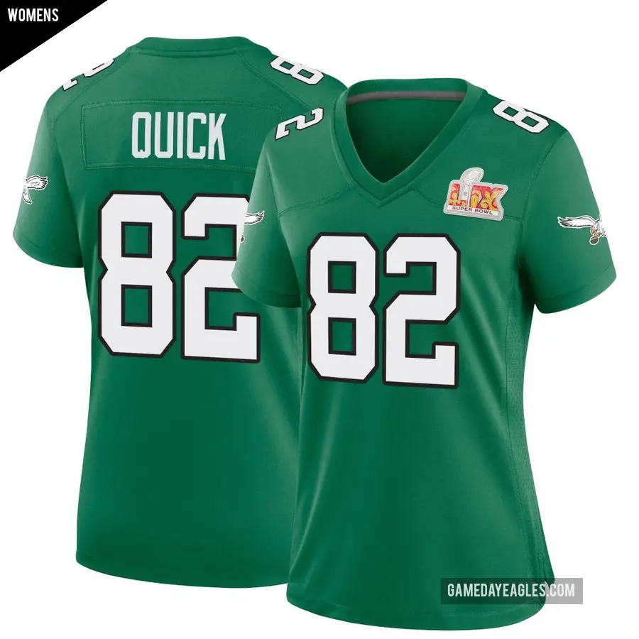 Women's Philadelphia Eagles ＃82 Mike Quick Green Game Kelly Alternate Super Bowl LIX Jersey