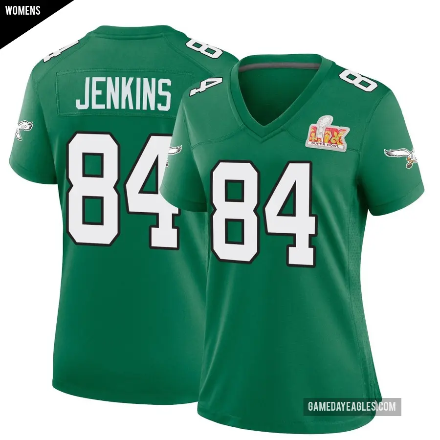 Women's Philadelphia Eagles ＃84 E.J. Jenkins Green Game Kelly Alternate Super Bowl LIX Jersey