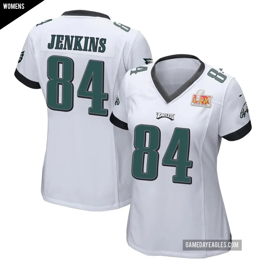 Women's Philadelphia Eagles ＃84 E.J. Jenkins White Game Super Bowl LIX Jersey