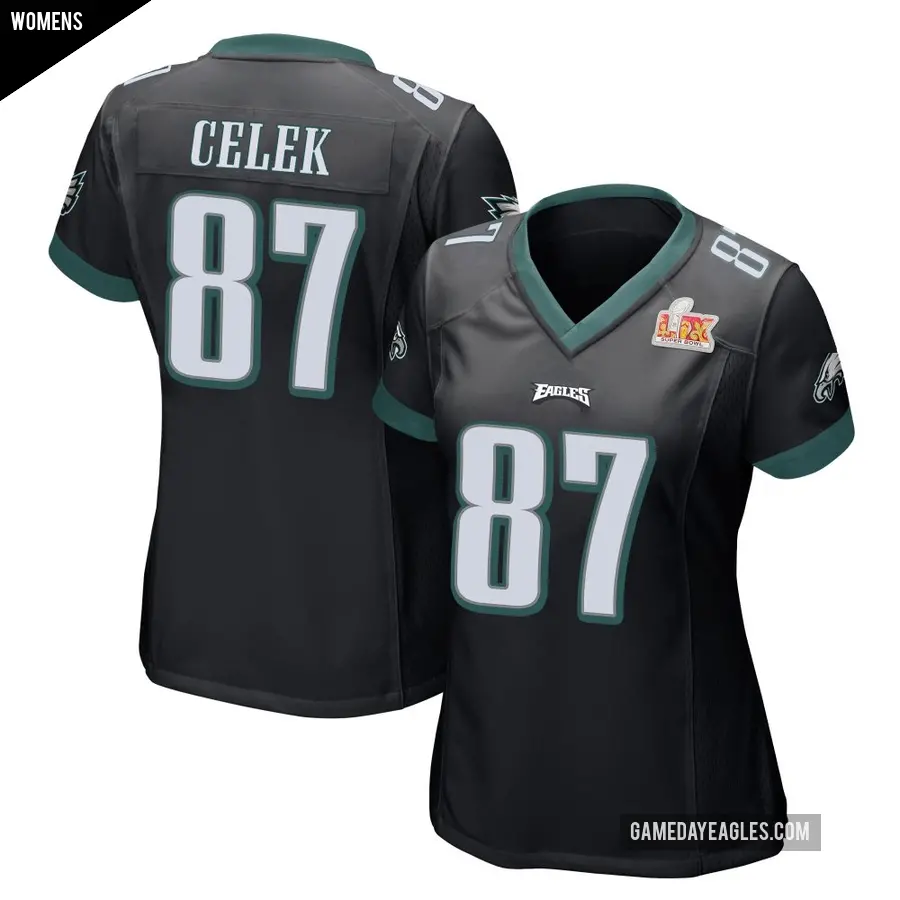 Women's Philadelphia Eagles ＃87 Brent Celek Black Game Alternate Super Bowl LIX Jersey