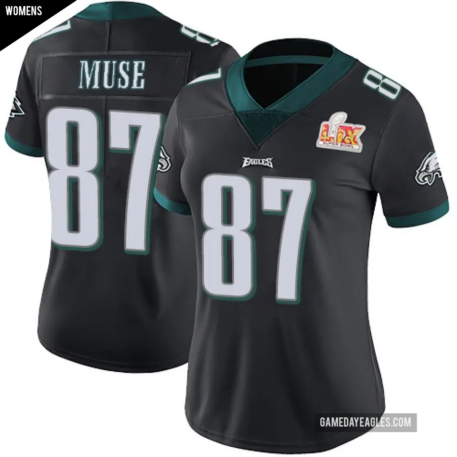 Women's Philadelphia Eagles ＃87 Nick Muse Black Limited Alternate Vapor Untouchable Super Bowl LIX Jersey