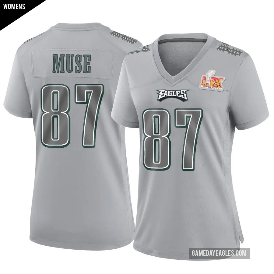 Women's Philadelphia Eagles ＃87 Nick Muse Gray Game Atmosphere Fashion Super Bowl LIX Jersey