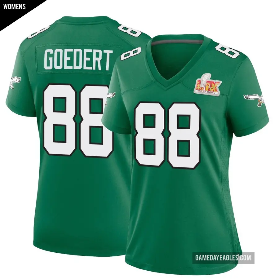 Women's Philadelphia Eagles ＃88 Dallas Goedert Green Game Kelly Alternate Super Bowl LIX Jersey