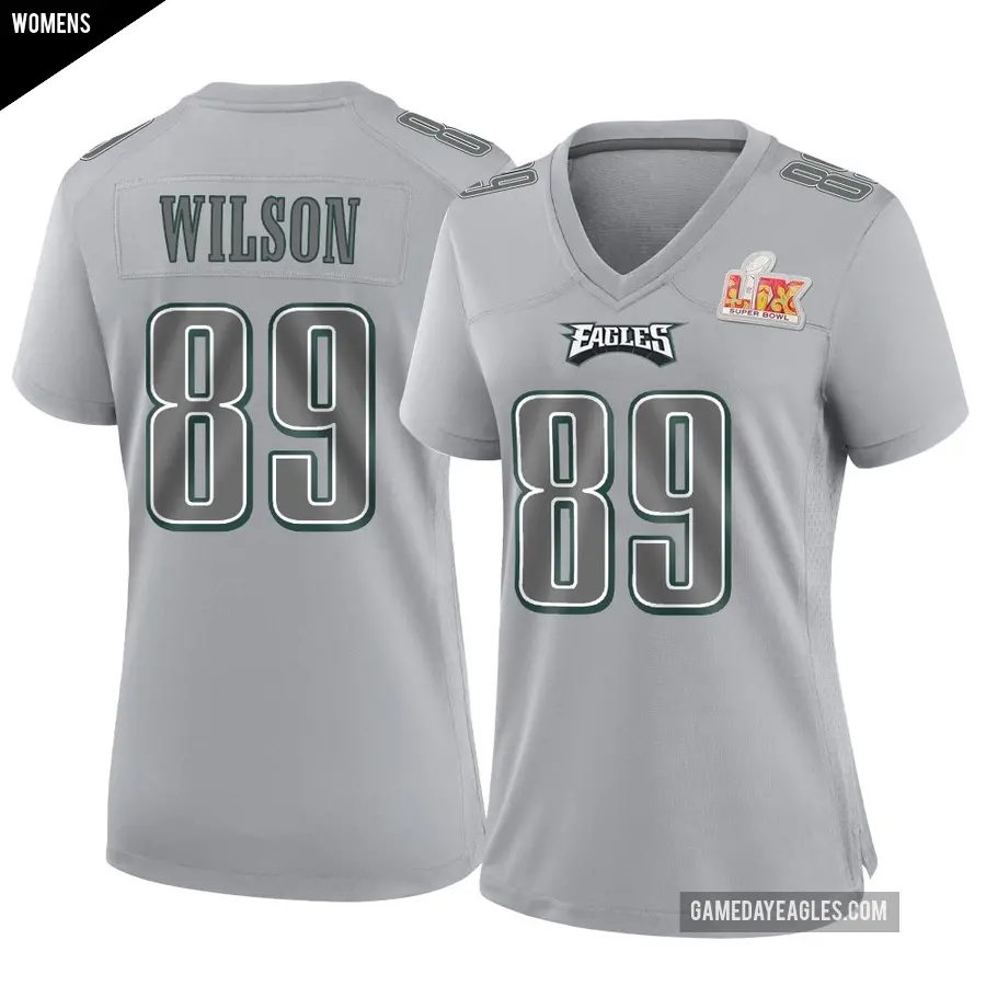 Women's Philadelphia Eagles ＃89 Johnny Wilson Gray Game Atmosphere Fashion Super Bowl LIX Jersey