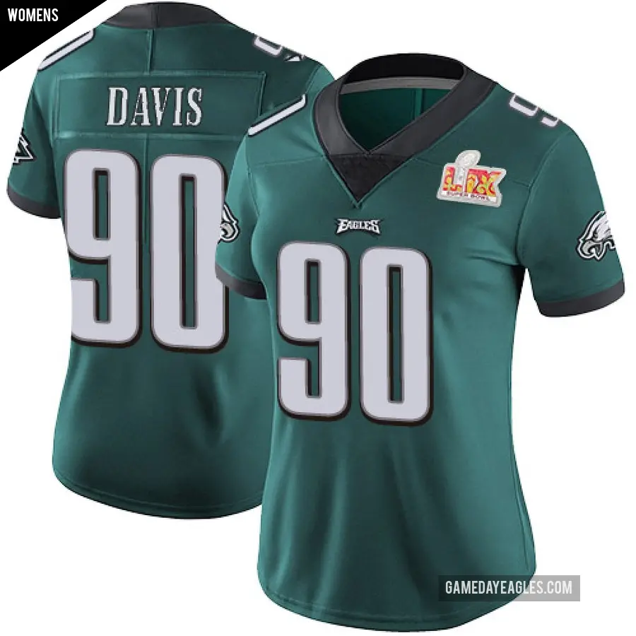 Women's Philadelphia Eagles ＃90 Jordan Davis Green Limited Midnight Team Color Vapor Untouchable Super Bowl LIX Jersey