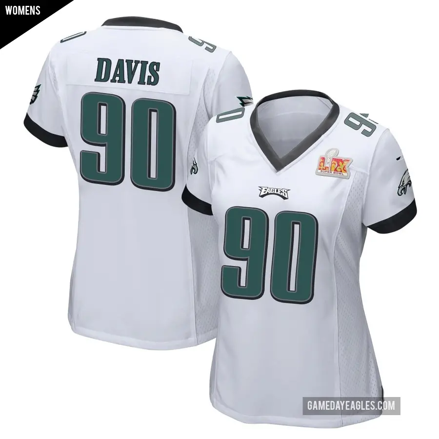 Women's Philadelphia Eagles ＃90 Jordan Davis White Game Super Bowl LIX Jersey