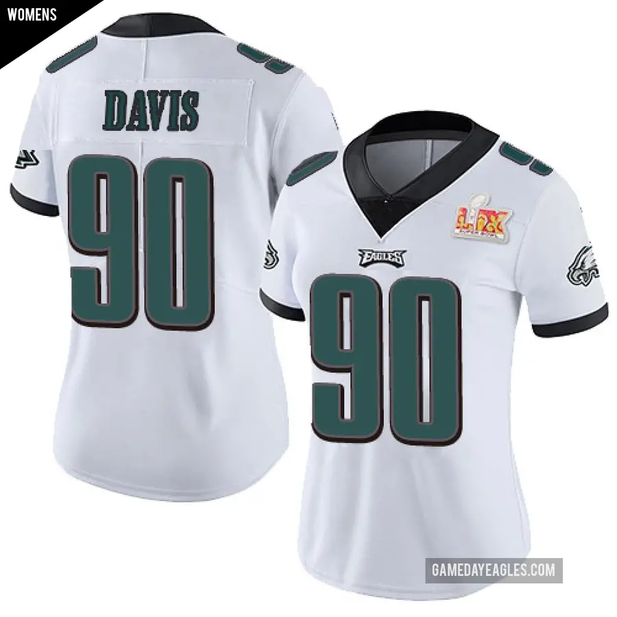 Women's Philadelphia Eagles ＃90 Jordan Davis White Limited Vapor Untouchable Super Bowl LIX Jersey