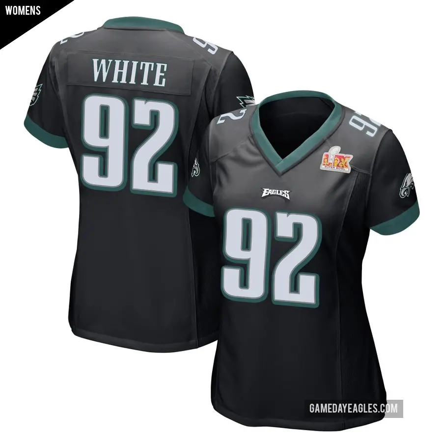 Women's Philadelphia Eagles ＃92 Reggie White Black Game Alternate Super Bowl LIX Jersey