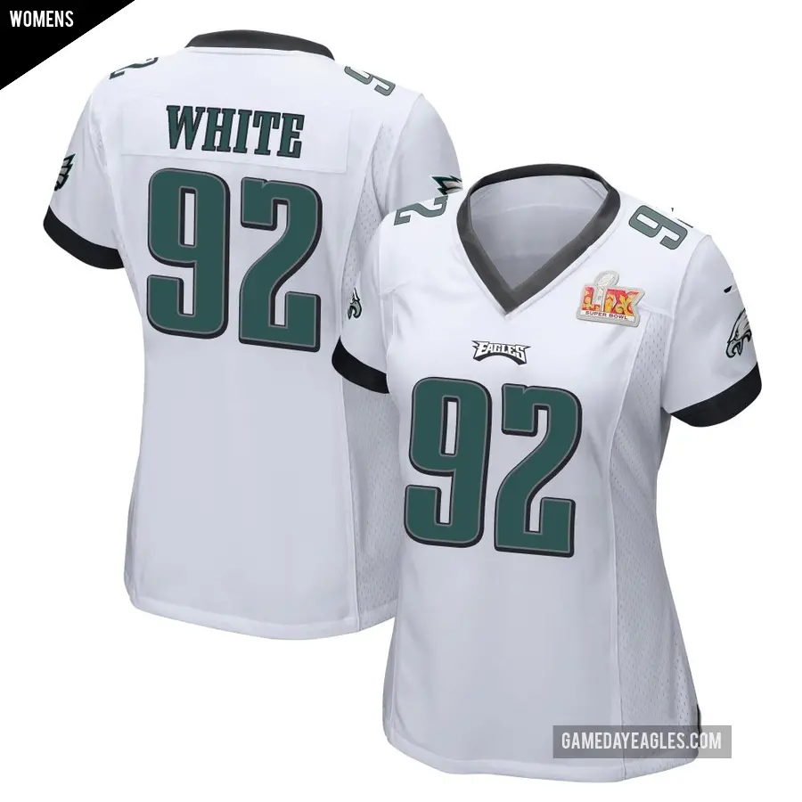 Women's Philadelphia Eagles ＃92 Reggie White White Game Super Bowl LIX Jersey