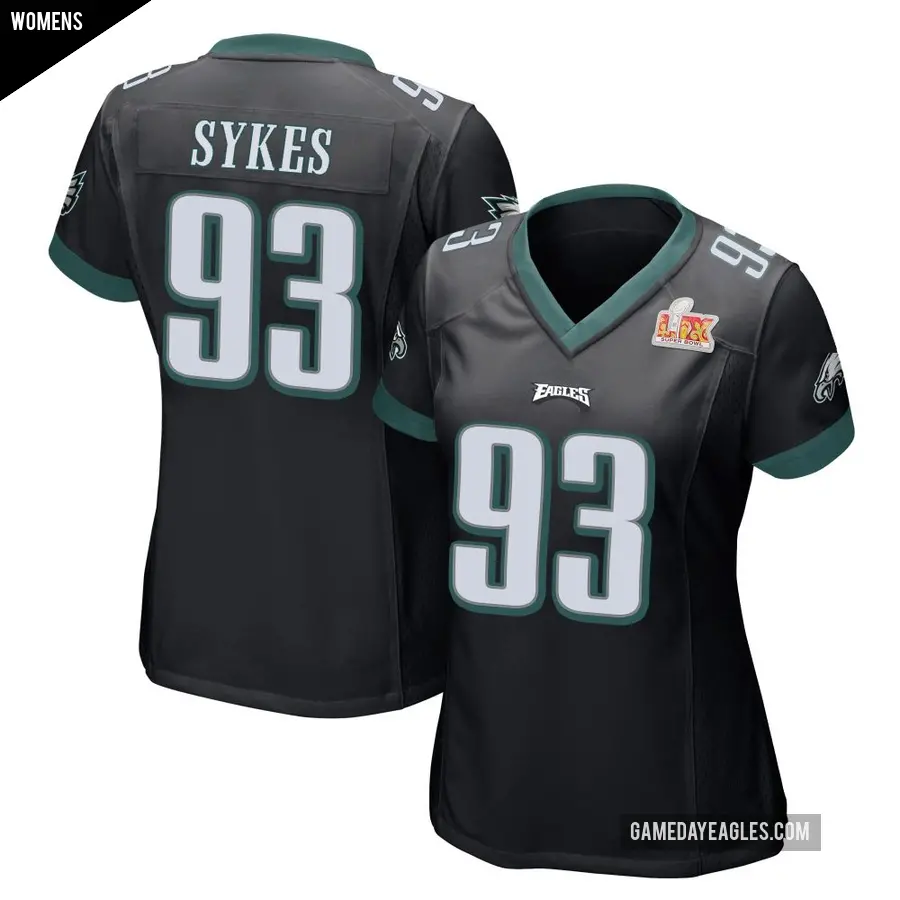 Women's Philadelphia Eagles ＃93 Jacob Sykes Black Game Alternate Super Bowl LIX Jersey