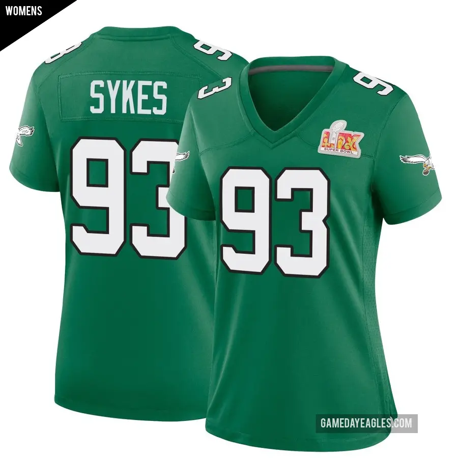 Women's Philadelphia Eagles ＃93 Jacob Sykes Green Game Kelly Alternate Super Bowl LIX Jersey