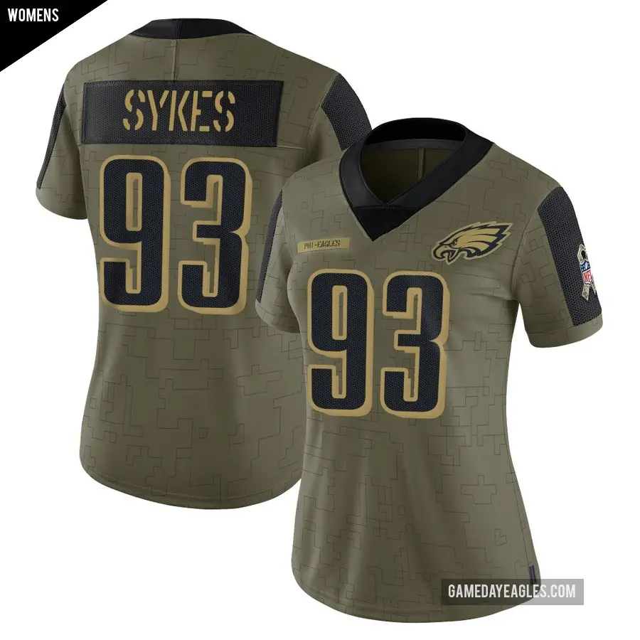 Women's Philadelphia Eagles ＃93 Jacob Sykes Olive Limited 2021 Salute To Service Jersey