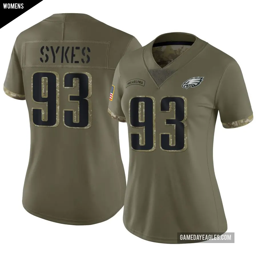 Women's Philadelphia Eagles ＃93 Jacob Sykes Olive Limited 2022 Salute To Service Jersey