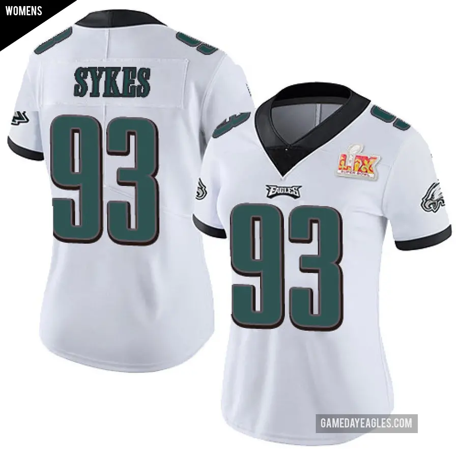 Women's Philadelphia Eagles ＃93 Jacob Sykes White Limited Vapor Untouchable Super Bowl LIX Jersey
