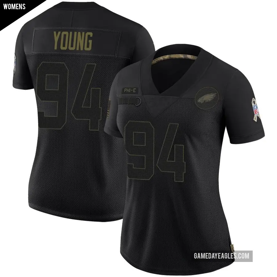 Women's Philadelphia Eagles ＃94 Byron Young Black Limited 2020 Salute To Service Jersey