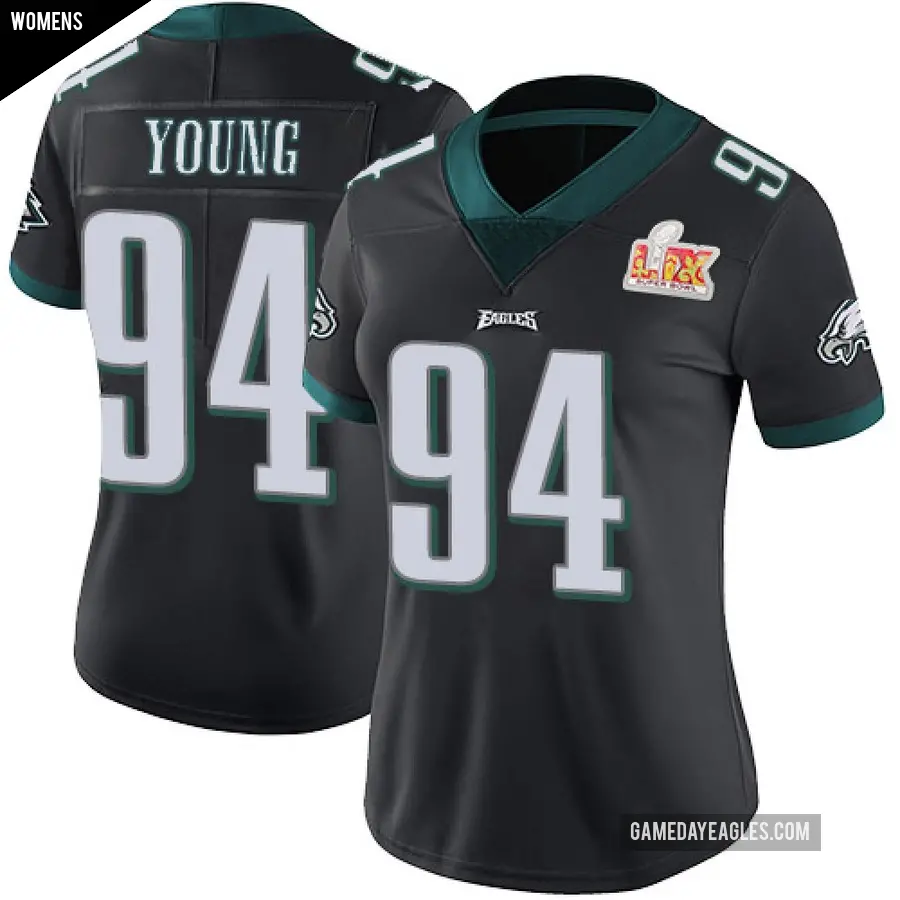 Women's Philadelphia Eagles ＃94 Byron Young Black Limited Alternate Vapor Untouchable Super Bowl LIX Jersey