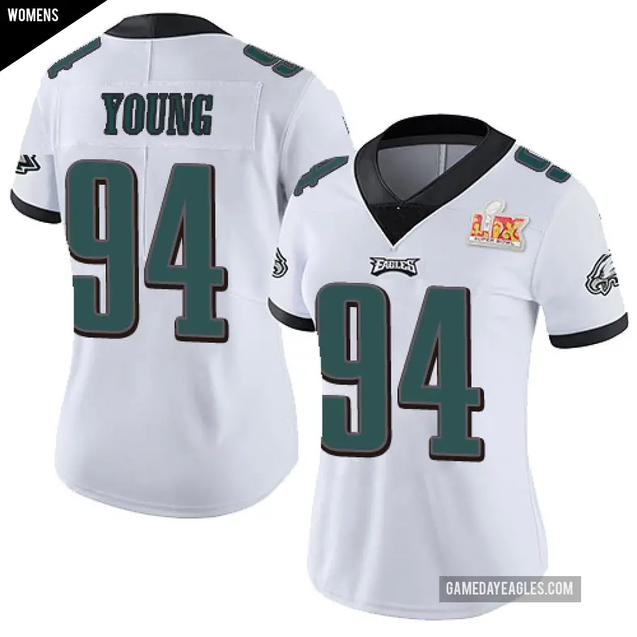 Women's Philadelphia Eagles ＃94 Byron Young White Limited Vapor Untouchable Super Bowl LIX Jersey