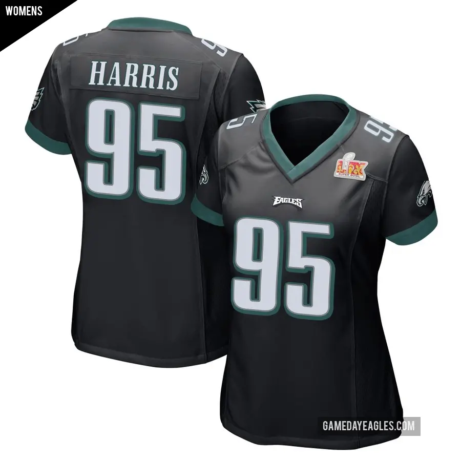Women's Philadelphia Eagles ＃95 Charles Harris Black Game Alternate Super Bowl LIX Jersey