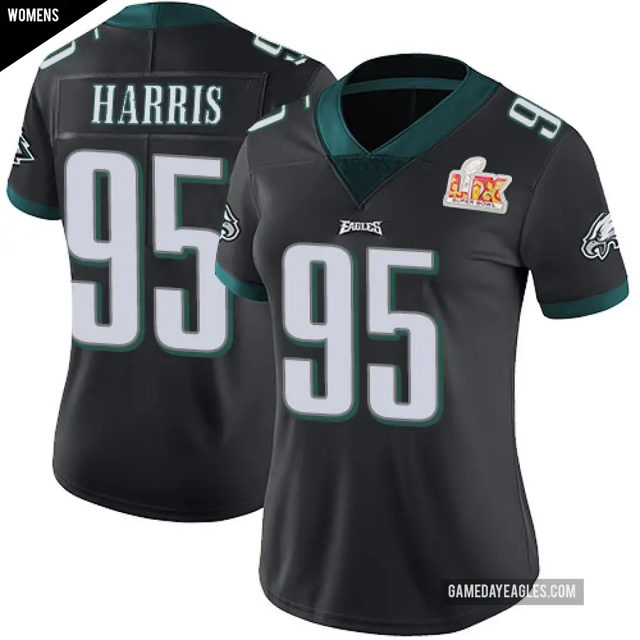 Women's Philadelphia Eagles ＃95 Charles Harris Black Limited Alternate Vapor Untouchable Super Bowl LIX Jersey