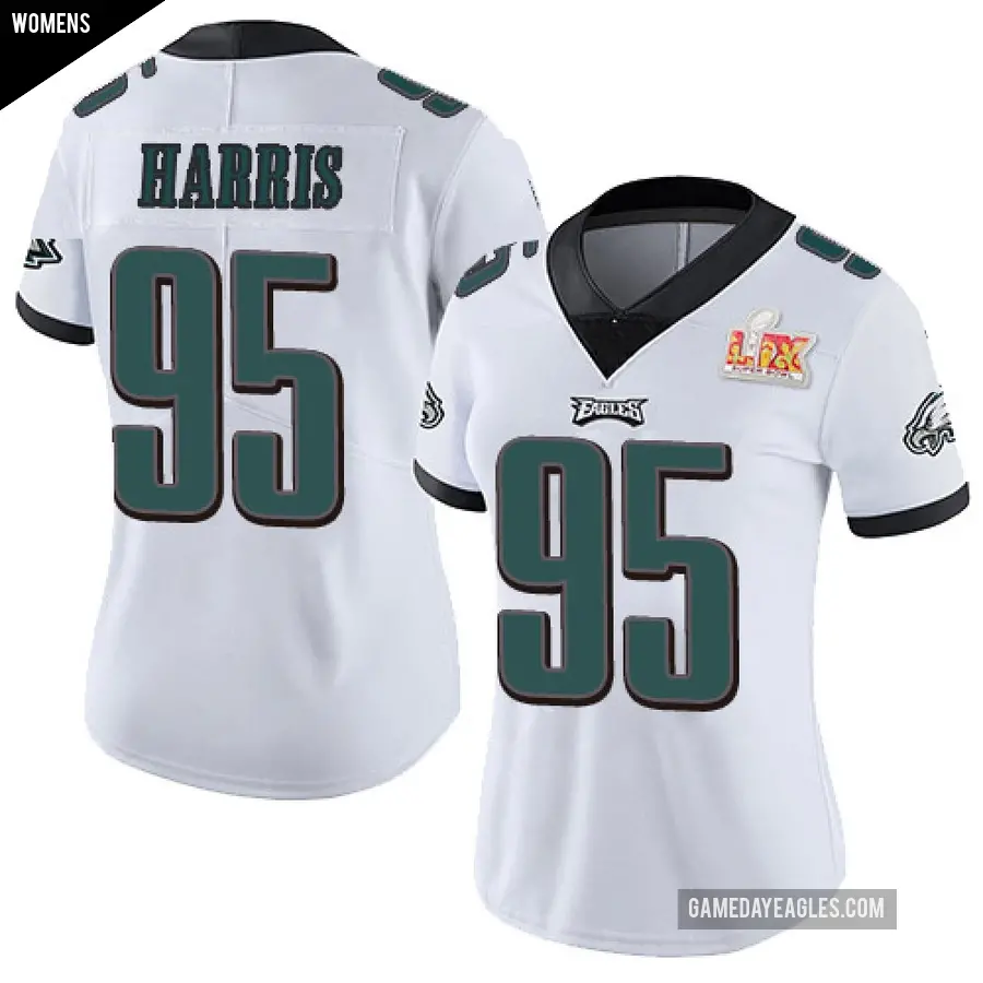Women's Philadelphia Eagles ＃95 Charles Harris White Limited Vapor Untouchable Super Bowl LIX Jersey