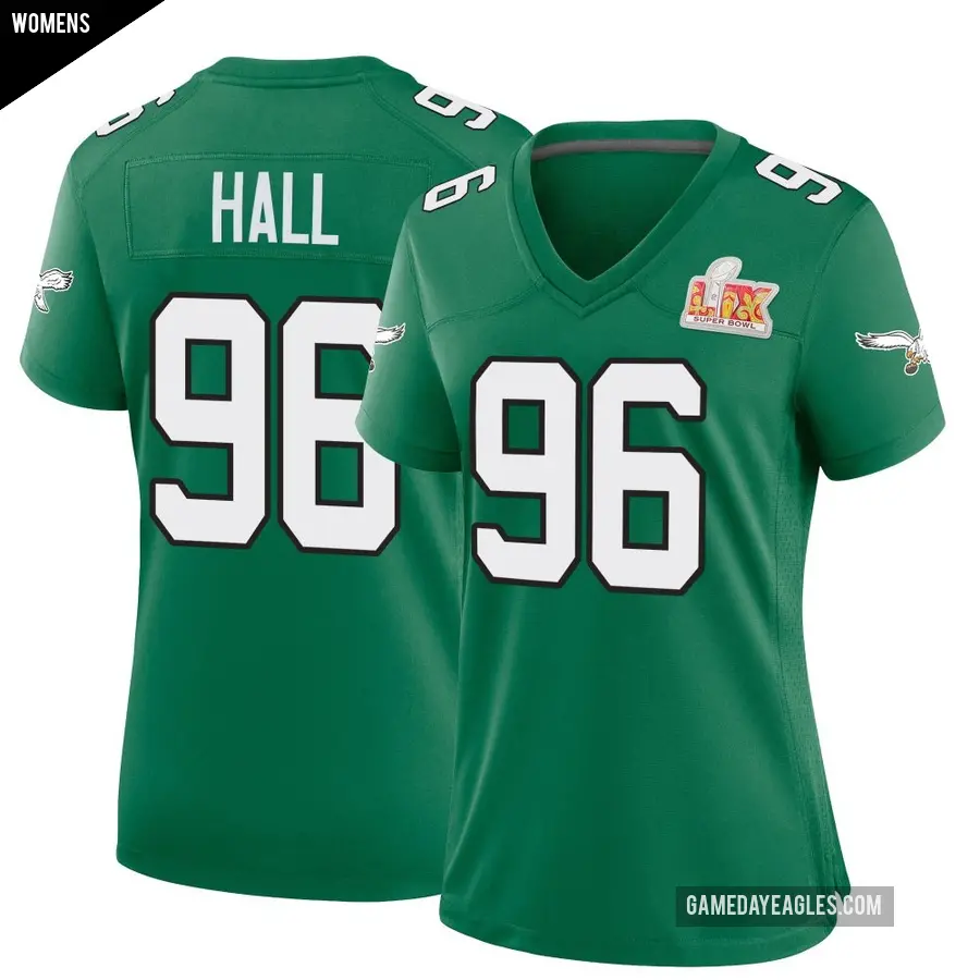 Women's Philadelphia Eagles ＃96 Gabe Hall Green Game Kelly Alternate Super Bowl LIX Jersey