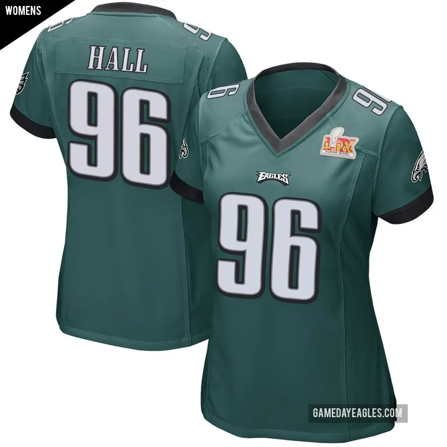 Women's Philadelphia Eagles ＃96 Gabe Hall Green Game Team Color Super Bowl LIX Jersey