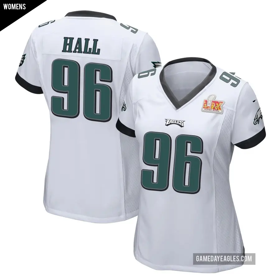 Women's Philadelphia Eagles ＃96 Gabe Hall White Game Super Bowl LIX Jersey