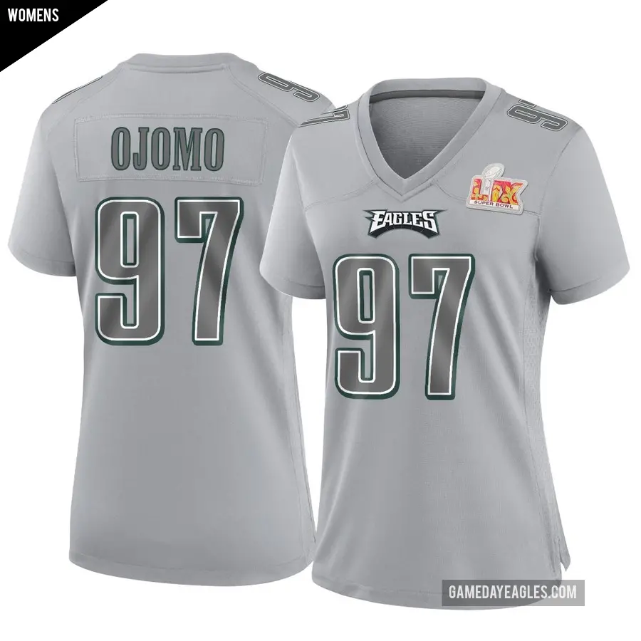 Women's Philadelphia Eagles ＃97 Moro Ojomo Gray Game Atmosphere Fashion Super Bowl LIX Jersey