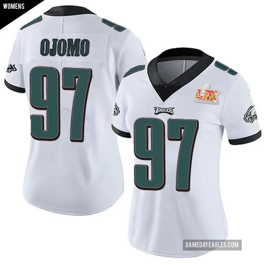 Women's Philadelphia Eagles ＃97 Moro Ojomo White Limited Vapor Untouchable Super Bowl LIX Jersey