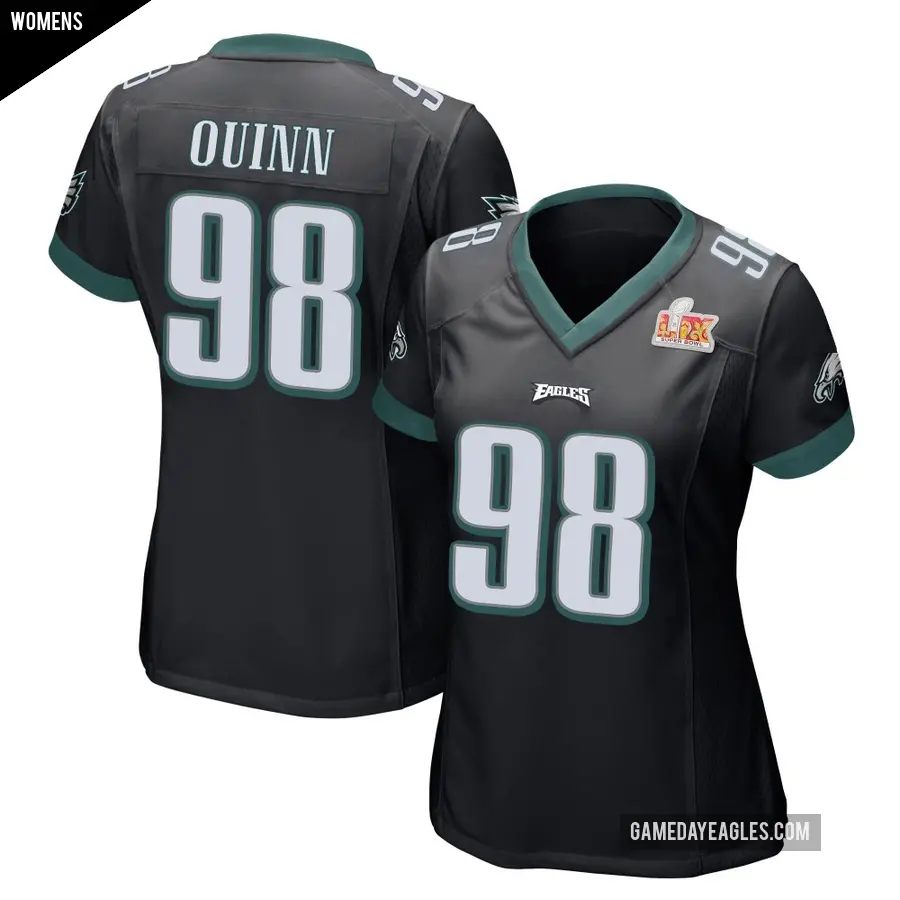 Women's Philadelphia Eagles ＃98 Robert Quinn Black Game Alternate Super Bowl LIX Jersey