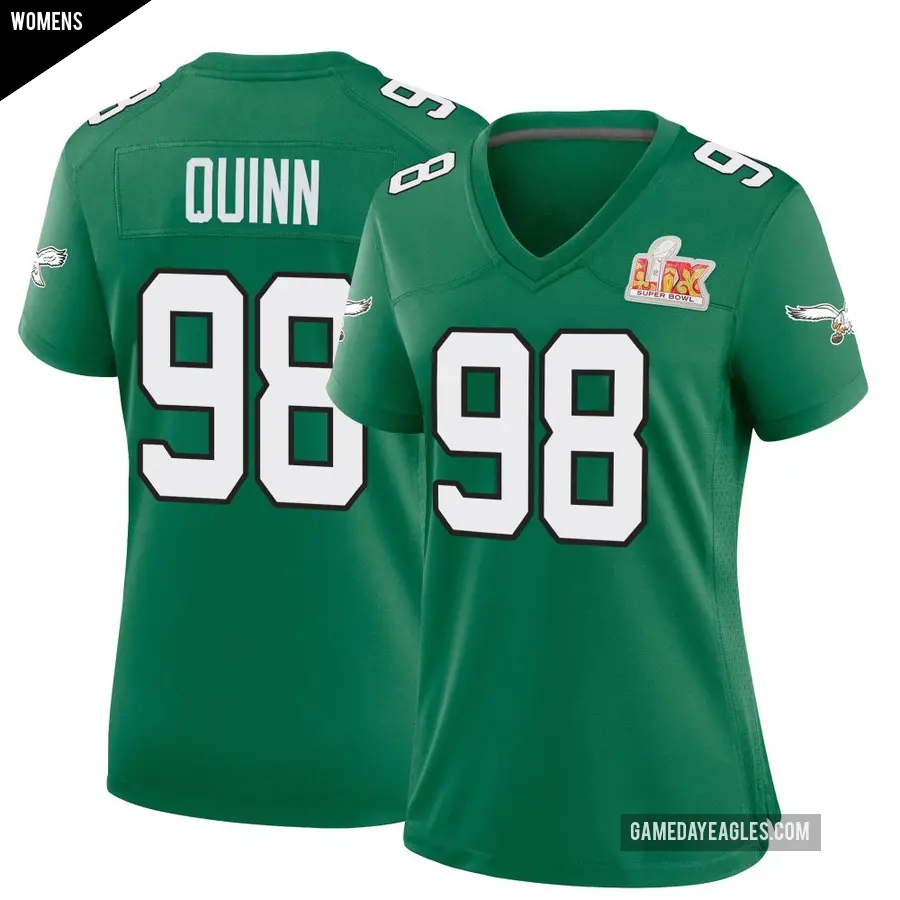 Women's Philadelphia Eagles ＃98 Robert Quinn Green Game Kelly Alternate Super Bowl LIX Jersey