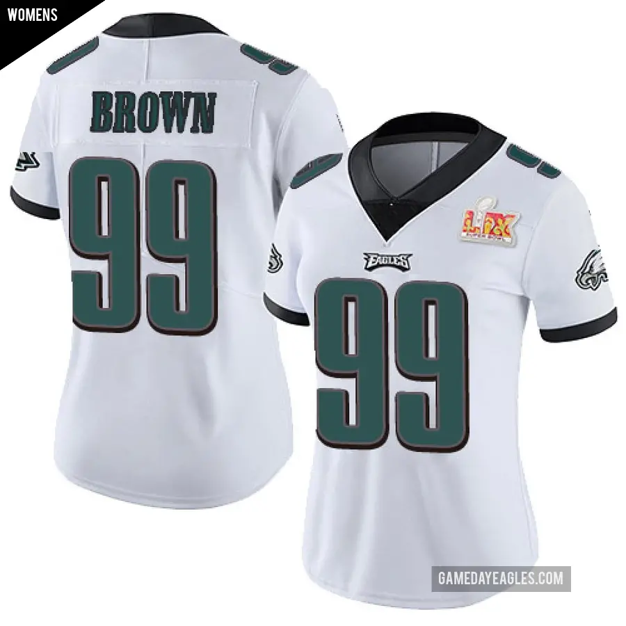 Women's Philadelphia Eagles ＃99 Jerome Brown White Limited Vapor Untouchable Super Bowl LIX Jersey