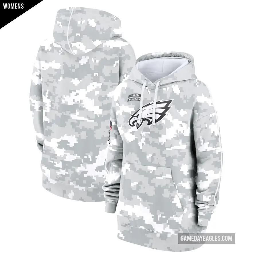 Women's Philadelphia Eagles Arctic Camo 2024 Salute To Service Club Fleece Pullover Hoodie