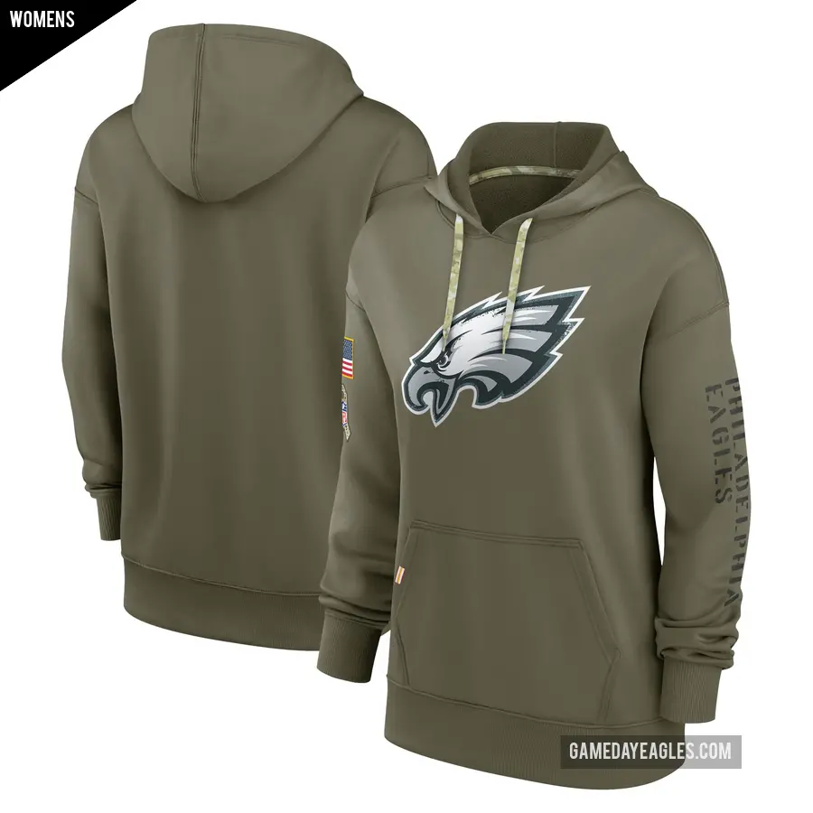 Women's Philadelphia Eagles Olive 2022 Salute to Service Performance Pullover Hoodie