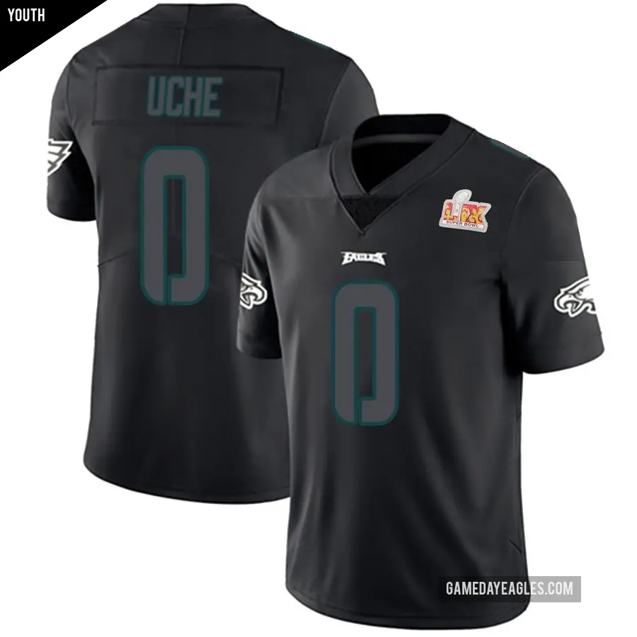 Youth Philadelphia Eagles ＃0 Joshua Uche Black Impact Limited Super Bowl LIX Jersey