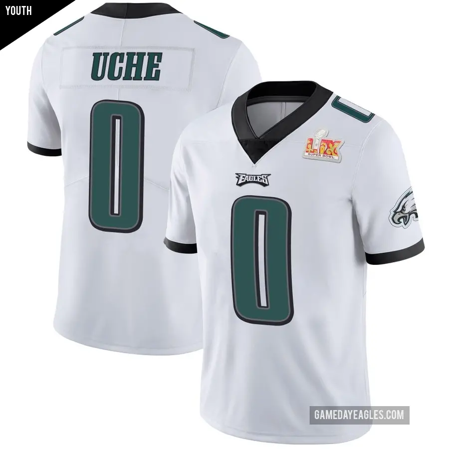 Youth Philadelphia Eagles ＃0 Joshua Uche White Limited Vapor Untouchable Super Bowl LIX Jersey