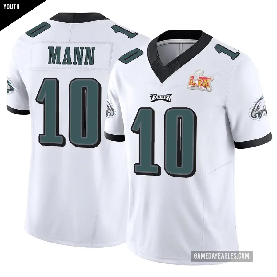Youth Philadelphia Eagles ＃10 Braden Mann White Limited Vapor F.U.S.E. Super Bowl LIX Jersey