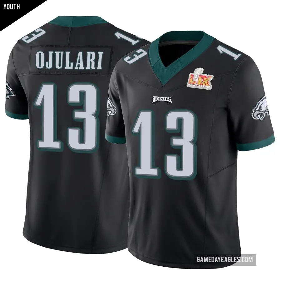 Youth Philadelphia Eagles ＃13 Azeez Ojulari Black Limited Vapor F.U.S.E. Super Bowl LIX Jersey