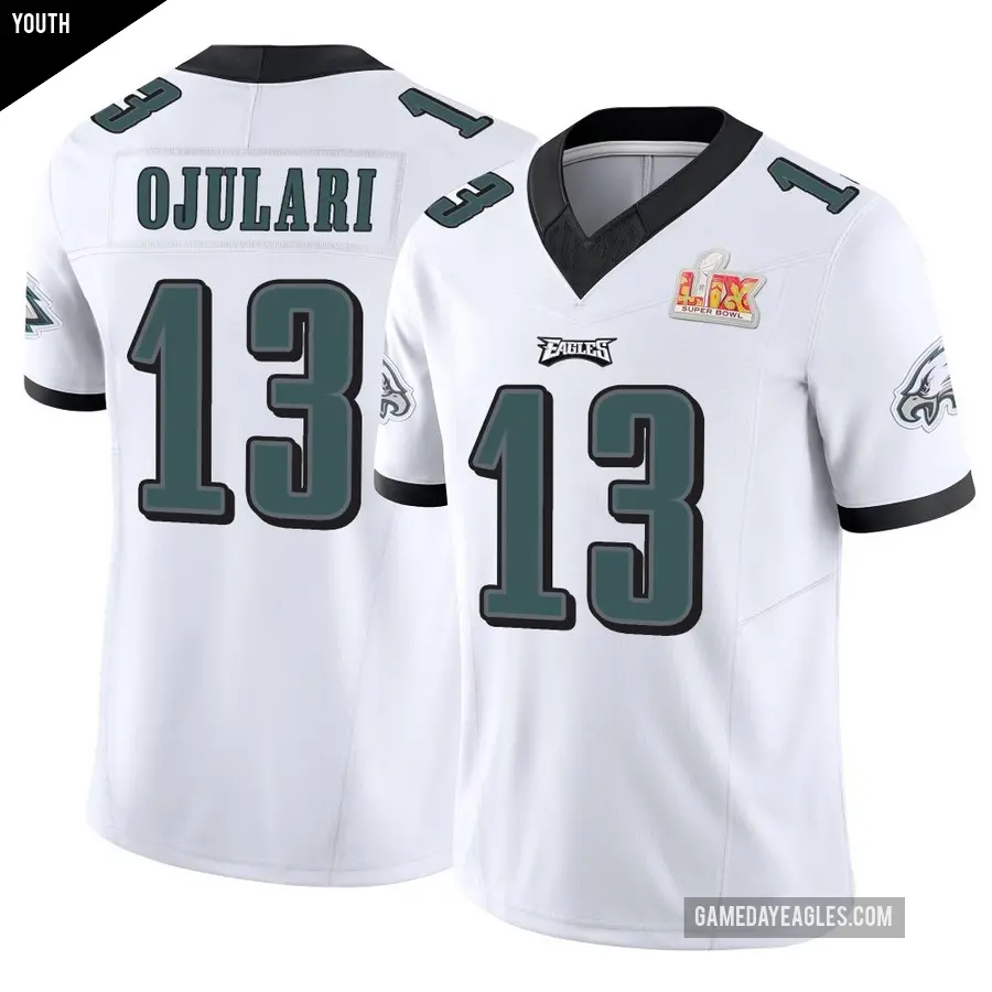 Youth Philadelphia Eagles ＃13 Azeez Ojulari White Limited Vapor F.U.S.E. Super Bowl LIX Jersey