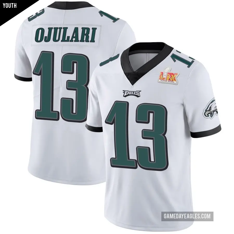 Youth Philadelphia Eagles ＃13 Azeez Ojulari White Limited Vapor Untouchable Super Bowl LIX Jersey