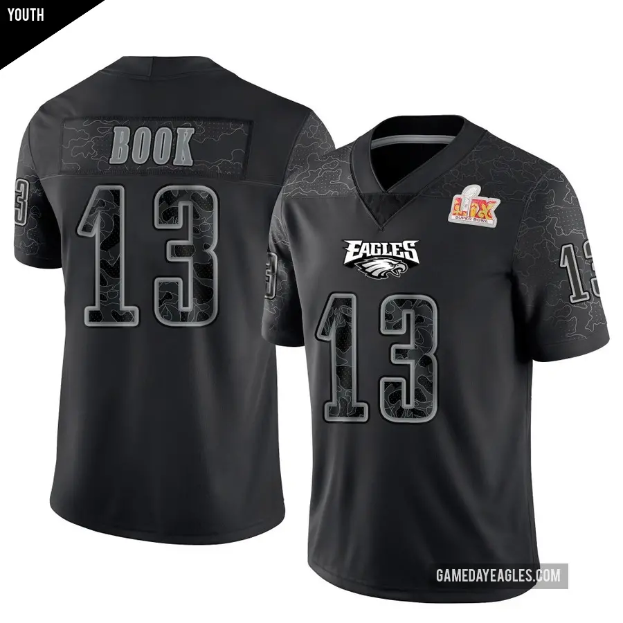 Youth Philadelphia Eagles ＃13 Ian Book Black Limited Reflective Super Bowl LIX Jersey