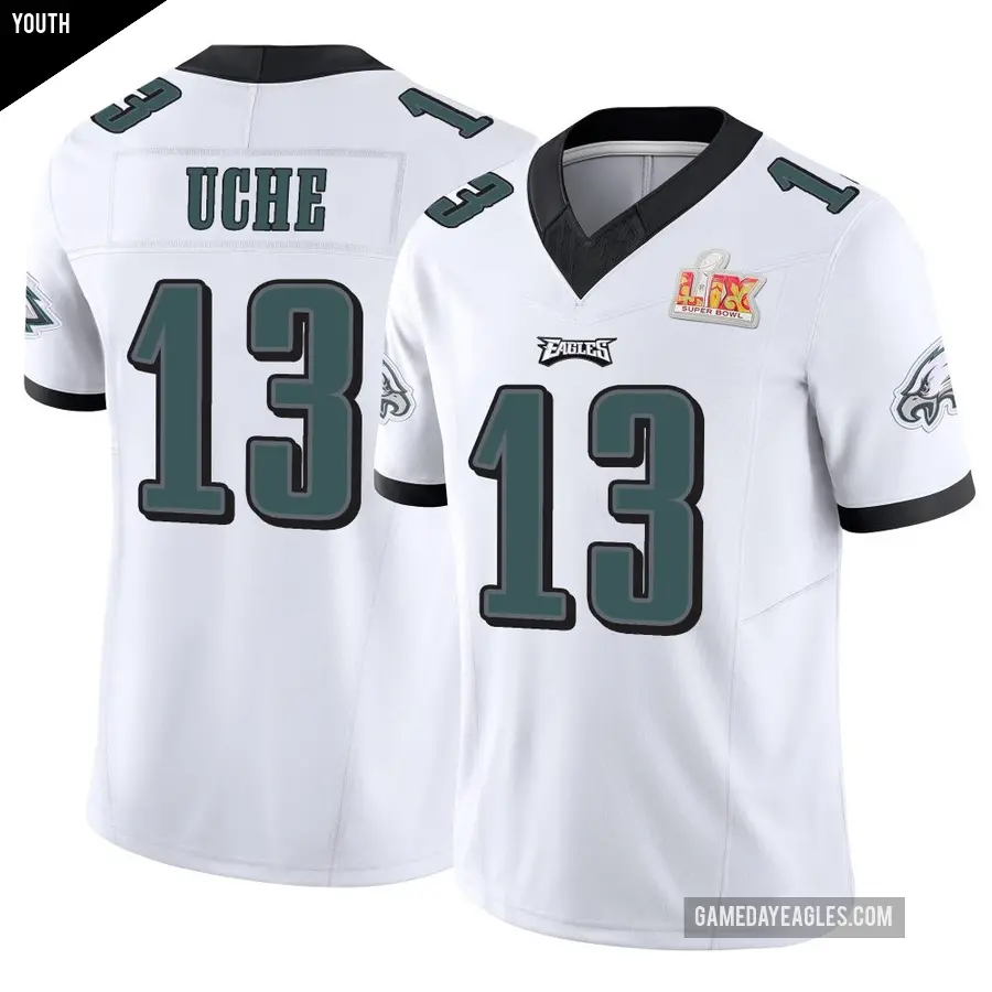 Youth Philadelphia Eagles ＃13 Joshua Uche White Limited Vapor F.U.S.E. Super Bowl LIX Jersey