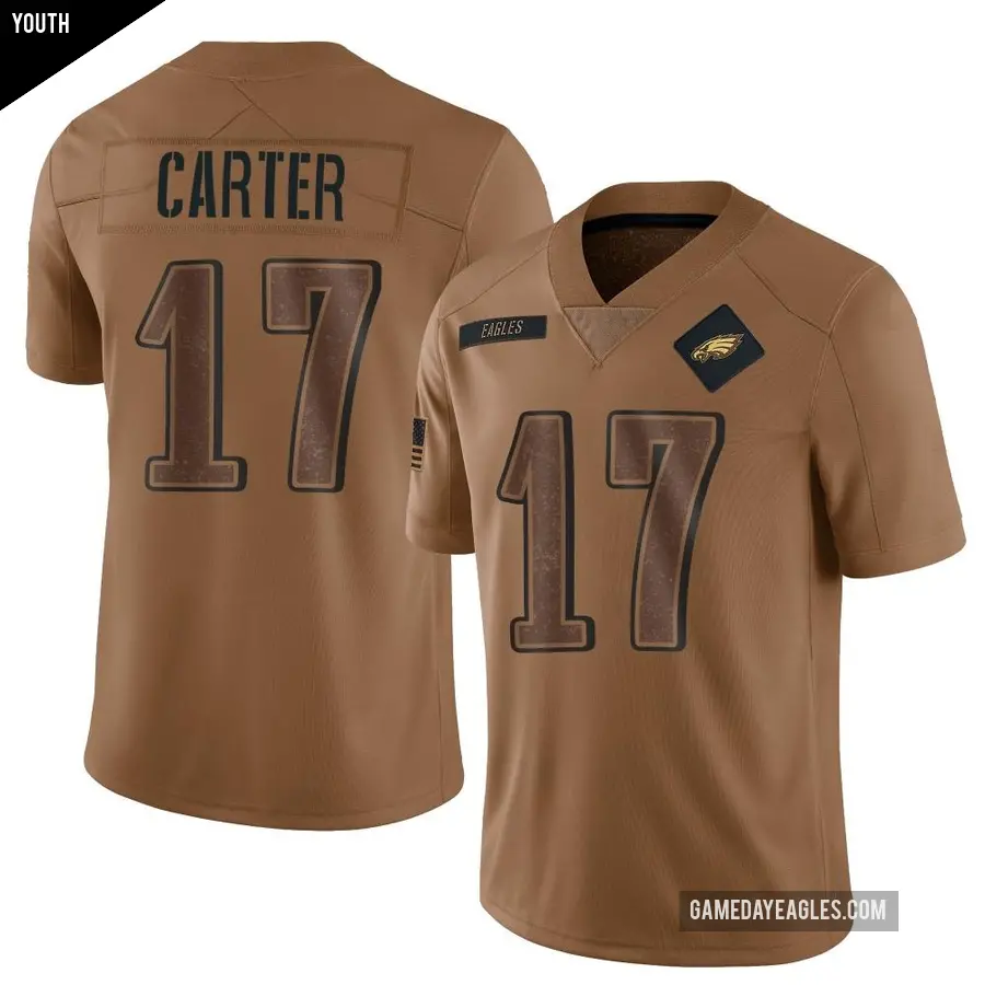Youth Philadelphia Eagles ＃17 Cris Carter Brown Limited 2023 Salute To Service Jersey