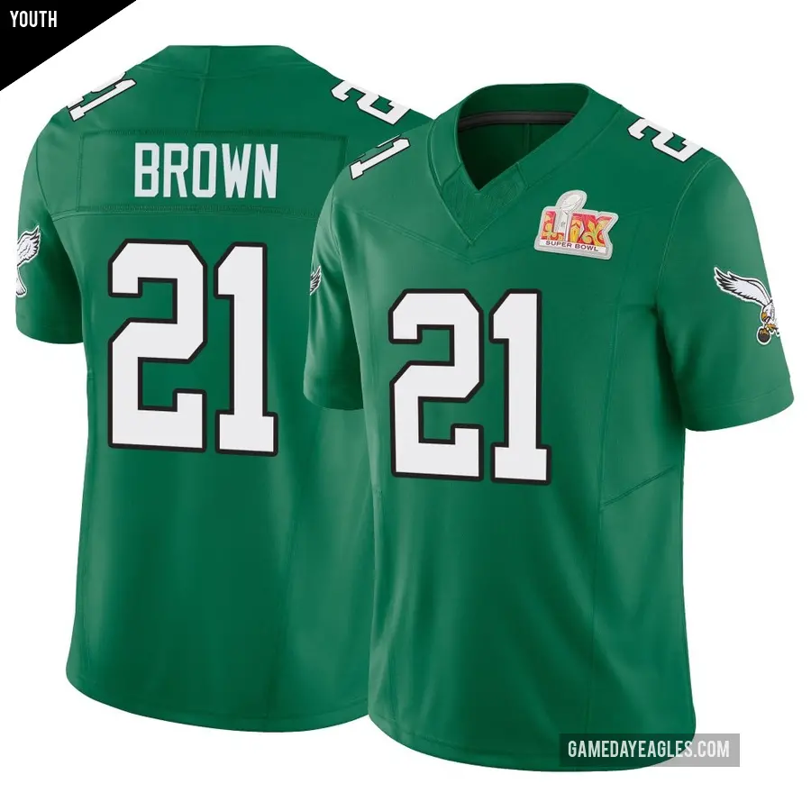 Youth Philadelphia Eagles ＃21 Sydney Brown Green Limited Kelly Alternate Vapor F.U.S.E. Super Bowl LIX Jersey