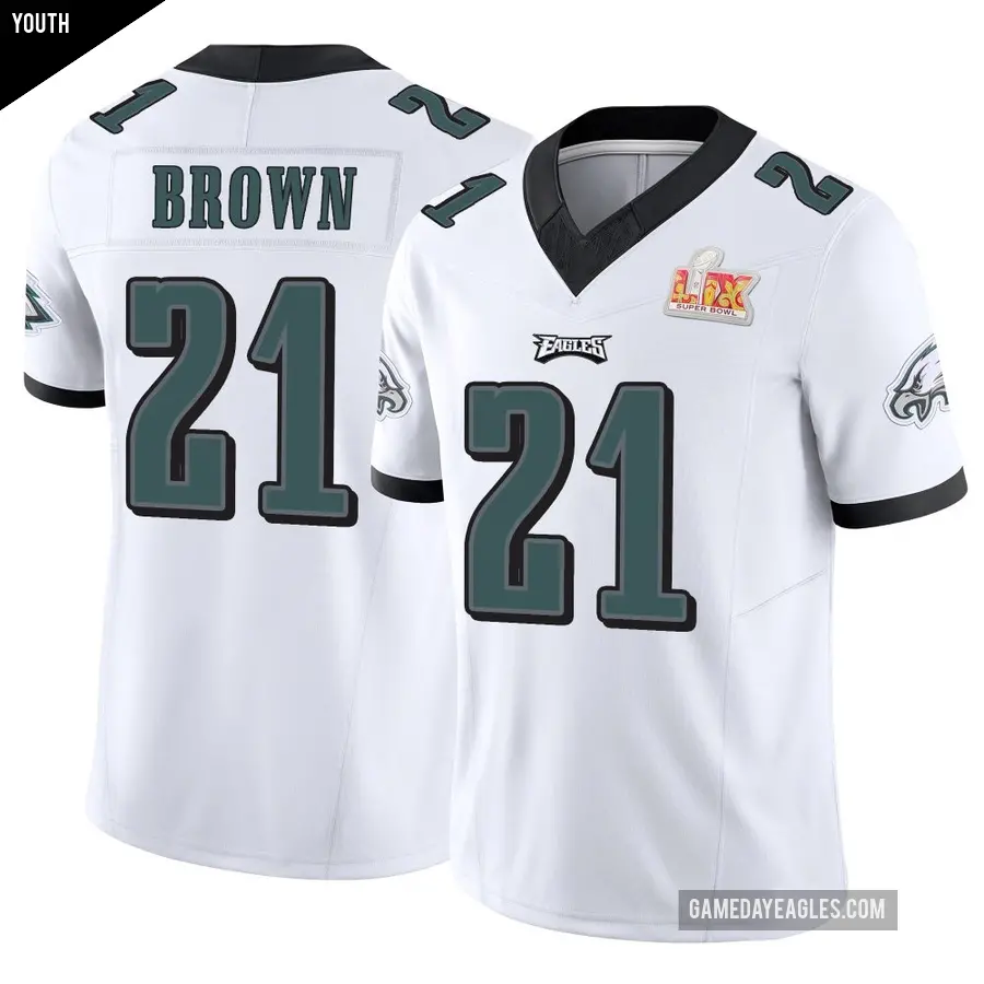 Youth Philadelphia Eagles ＃21 Sydney Brown White Limited Vapor F.U.S.E. Super Bowl LIX Jersey