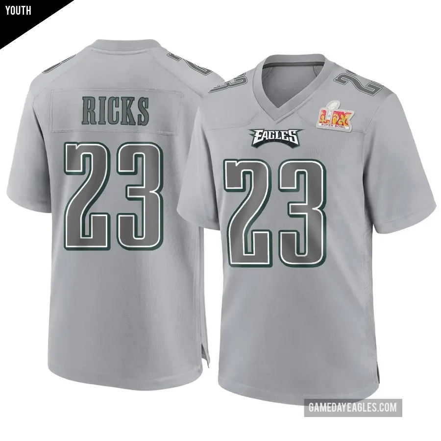 Youth Philadelphia Eagles ＃23 Eli Ricks Gray Game Atmosphere Fashion Super Bowl LIX Jersey