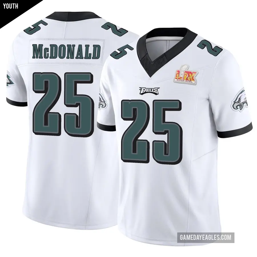 Youth Philadelphia Eagles ＃25 Tommy McDonald White Limited Vapor F.U.S.E. Super Bowl LIX Jersey